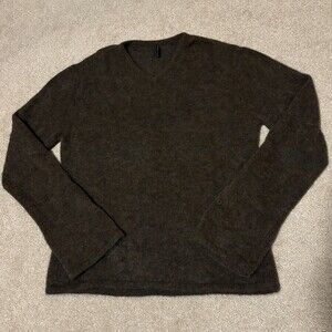 Isda & Co Womens Mohair Wool V-Neck Knit Sweater Long Sleeve Fuzzy Brown, Sz M